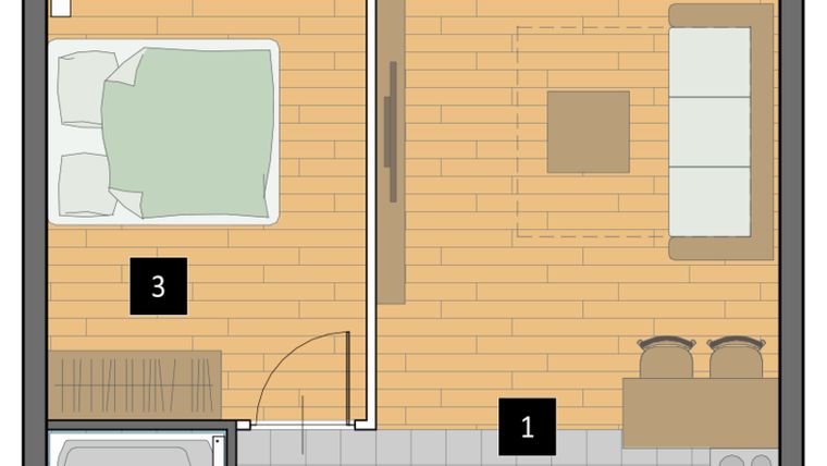 Rzut - Mieszkanie na sprzedaż 2 pokoje o powierzchni 42,01 m² - numer B6 w Mazowiecka 115