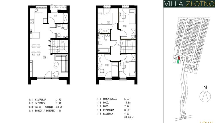 Rzut - Dom na sprzedaż 5 pokoi o powierzchni 84,05 m² - numer L3 w Villa Złotno