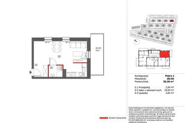 Rzut - Mieszkanie na sprzedaż 1 pokój o powierzchni 30,38 m² - numer 2B/05 w Panorama Ślężańska