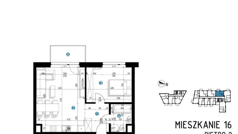Rzut - Mieszkanie na sprzedaż 2 pokoje o powierzchni 46 m² - numer 6A.16 w Parkowa 6AC - ETAP III