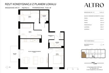 Rzut - Mieszkanie na sprzedaż 4 pokoje o powierzchni 74,05 m² - numer A2.2/57 w Altro A2/2