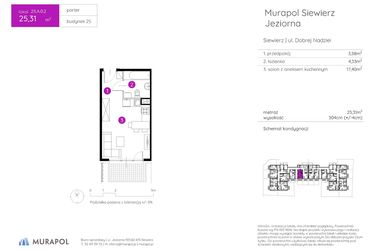 Rzut - Mieszkanie na sprzedaż 1 pokój o powierzchni 25,31 m² - numer 25.A.0.2 w Murapol Siewierz Jeziorna bud. 25 i 26