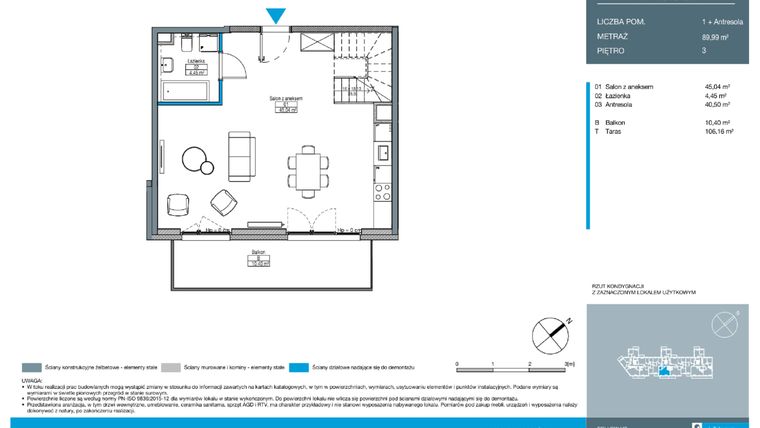Rzut - Mieszkanie na sprzedaż 2 pokoje o powierzchni 89,99 m² - numer DB0304 w Talarowa Park II