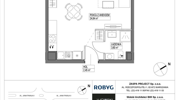 Rzut - Mieszkanie na sprzedaż 1 pokój o powierzchni 30,89 m² - numer B2M26 w Pas Startowy bud. A i B