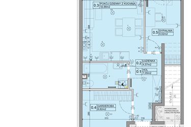 Rzut - Mieszkanie na sprzedaż 3 pokoje o powierzchni 46,34 m² - numer 35 w Manufaktura Marki 2 etap II