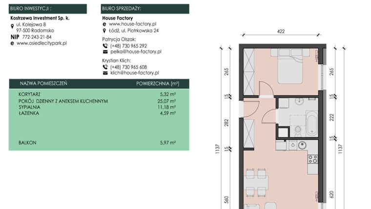 Rzut - Mieszkanie na sprzedaż 2 pokoje o powierzchni 46,16 m² - numer 18 w Osiedle City Park