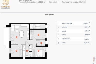 Rzut - Mieszkanie na sprzedaż 4 pokoje o powierzchni 67,82 m² - numer 5P/1 w Słoneczny Kiełczówek etap VI
