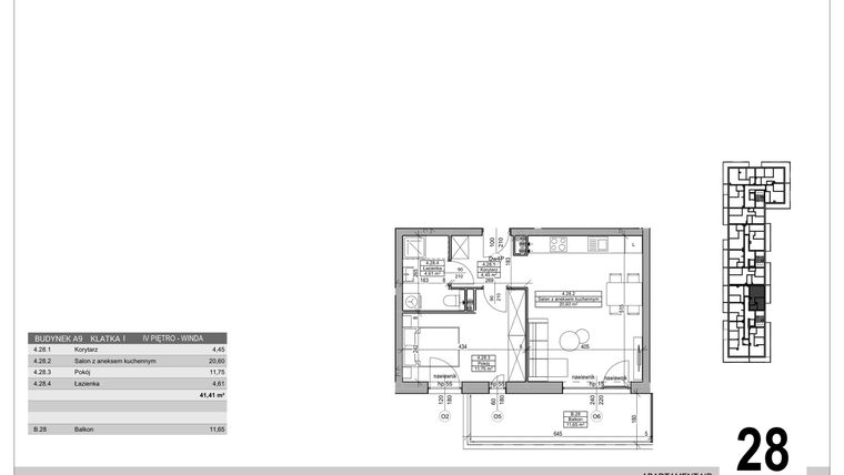 Rzut - Mieszkanie na sprzedaż 2 pokoje o powierzchni 41,41 m² - numer A.9.M.28 w Sobola Biel A9