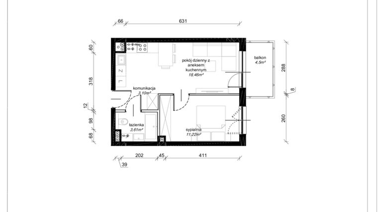 Rzut - Mieszkanie na sprzedaż 2 pokoje o powierzchni 36,42 m² - numer C.3.35.2a w Art.Teo