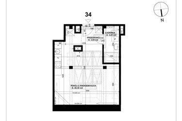 Rzut - Mieszkanie na sprzedaż 1 pokój o powierzchni 34,08 m² - numer 34 w Święty Marcin 65