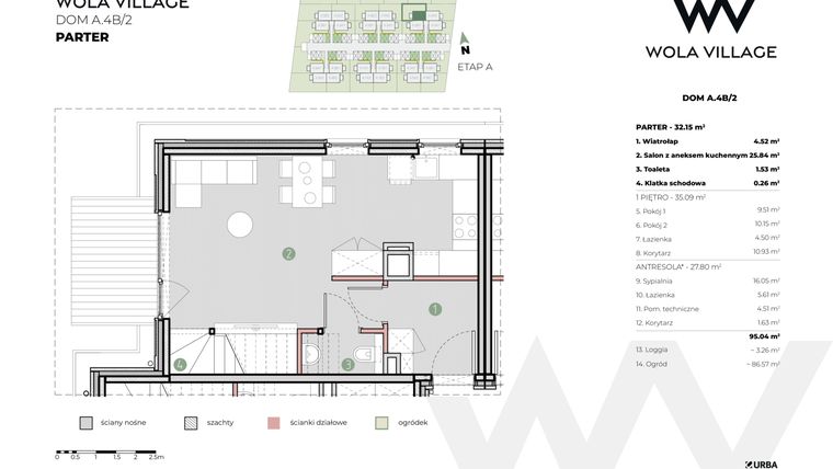Rzut - Dom na sprzedaż 4 pokoje o powierzchni 95,04 m² - numer A.4B/2 w Wola Village