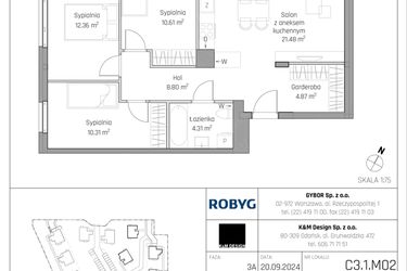 Rzut - Mieszkanie na sprzedaż 4 pokoje o powierzchni 72,74 m² - numer C3.1M02 w ROSA Residence etap II
