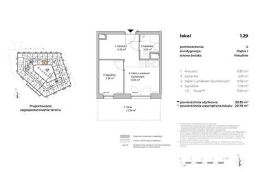 Rzut - Mieszkanie na sprzedaż 1 pokój o powierzchni 29,63 m² - numer 1.29 w OVAL SKY