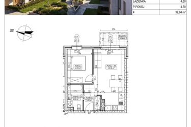 Rzut - Mieszkanie na sprzedaż 2 pokoje o powierzchni 39,94 m² - numer M.B8.01.37 w Osiedle Harmonia bud. B8
