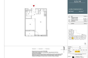 Rzut - Mieszkanie na sprzedaż 2 pokoje o powierzchni 40,35 m² - numer L2 w Morwowa 5 - Apartamenty inwestycyjne