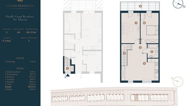 Rzut - Dom na sprzedaż 3 pokoje o powierzchni 68,33 m² - numer L66 w Osiedle Św. Marcina