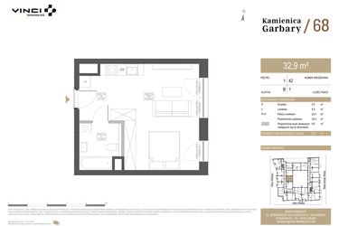 Rzut - Mieszkanie na sprzedaż 1 pokój o powierzchni 32,9 m² - numer 42 w Garbary 68