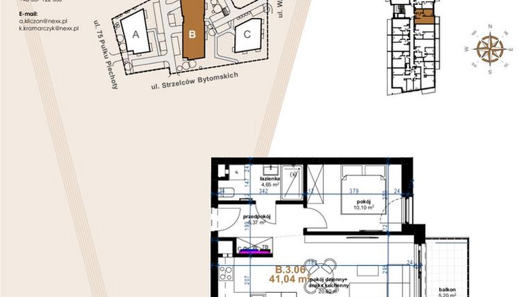 Rzut - Mieszkanie na sprzedaż 2 pokoje o powierzchni 41,04 m² - numer VB.3.06 w Vanda Park