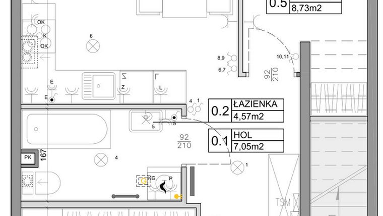 Rzut - Mieszkanie na sprzedaż 3 pokoje o powierzchni 48,03 m² - numer 15 w Manufaktura Marki 2