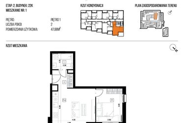 Rzut - Mieszkanie na sprzedaż 2 pokoje o powierzchni 47,88 m² - numer 22K/01 w NATURAMA II
