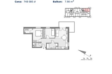 Rzut - Mieszkanie na sprzedaż 3 pokoje o powierzchni 51,95 m² - numer 13 w Glogera bud. H