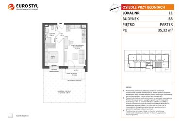 Rzut - Mieszkanie na sprzedaż 2 pokoje o powierzchni 35,32 m² - numer B5.11 w Osiedle Przy Błoniach 3 etap IV