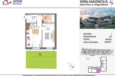 Rzut - Mieszkanie na sprzedaż 2 pokoje o powierzchni 42,6 m² - numer Bud.1-1 w Willa Magnolia