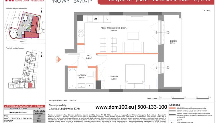 Rzut - Mieszkanie na sprzedaż 2 pokoje o powierzchni 40,14 m² - numer M02 w Apartamenty Nowy Świat