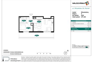 Rzut - Mieszkanie na sprzedaż 2 pokoje o powierzchni 45,81 m² - numer A26 w Milczańska 18