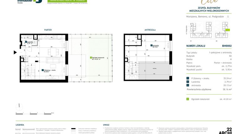 Rzut - Mieszkanie na sprzedaż 1 pokój o powierzchni 58,16 m² - numer BH0002 w Viva Cité