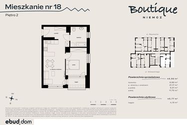 Rzut - Mieszkanie na sprzedaż 3 pokoje o powierzchni 45,77 m² - numer 18 w Boutique NIEMCZ