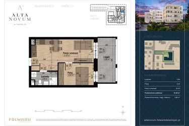 Rzut - Mieszkanie na sprzedaż 2 pokoje o powierzchni 33,49 m² - numer 3 w Alta Novum
