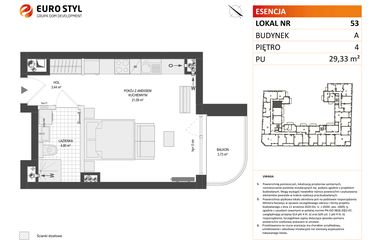 Rzut - Mieszkanie na sprzedaż 1 pokój o powierzchni 29,33 m² - numer A.53 w Esencja