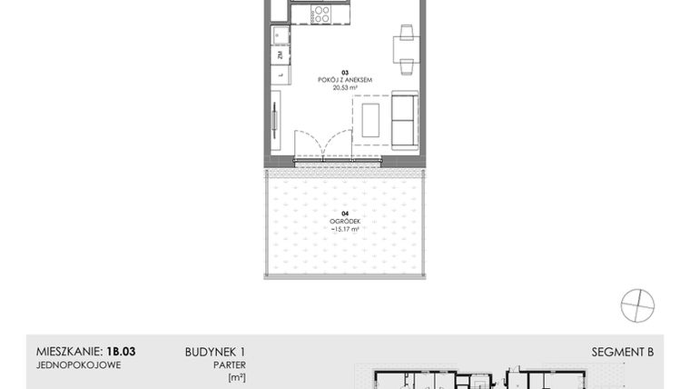 Rzut - Mieszkanie na sprzedaż 1 pokój o powierzchni 30,63 m² - numer 1B.03 w Akacjowa Wita
