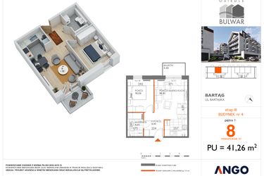 Rzut - Mieszkanie na sprzedaż 2 pokoje o powierzchni 41,26 m² - numer 8 w Osiedle Bulwar bud. 4