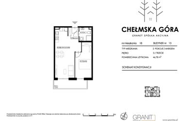 Rzut - Mieszkanie na sprzedaż 2 pokoje o powierzchni 46,78 m² - numer 13-M18 w Chełmska Góra etap II