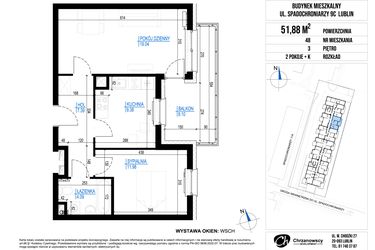 Rzut - Mieszkanie na sprzedaż 2 pokoje o powierzchni 51,88 m² - numer 48 w Vieniava edycja druga