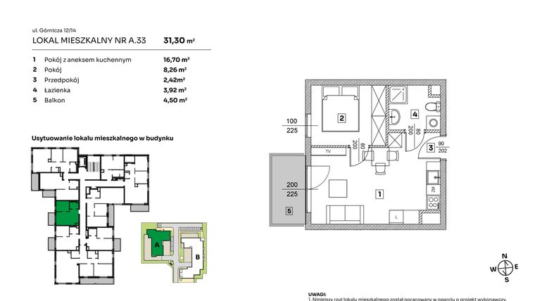 Rzut - Mieszkanie na sprzedaż 2 pokoje o powierzchni 31,3 m² - numer A.33 w Parkove Love