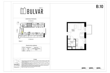 Rzut - Mieszkanie na sprzedaż 1 pokój o powierzchni 29,71 m² - numer B10 w Bulvar etap II