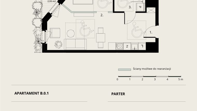 Rzut - Mieszkanie na sprzedaż 2 pokoje o powierzchni 41,95 m² - numer B/0/1 w Ogrodowa 12