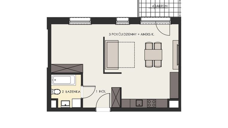Rzut - Mieszkanie na sprzedaż 2 pokoje o powierzchni 48,86 m² - numer 26 w Osiedle Platinum III