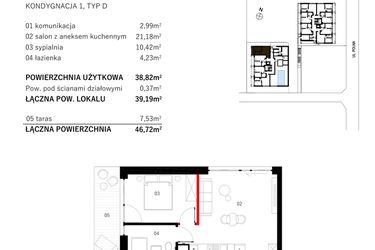 Rzut - Mieszkanie na sprzedaż 2 pokoje o powierzchni 38,34 m² - numer M1 w SUNDAY Resort Ustronie Morskie II