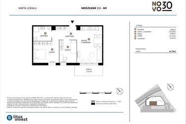 Rzut - Mieszkanie na sprzedaż 3 pokoje o powierzchni 62,78 m² - numer 2.3-M3 w NOVO 30