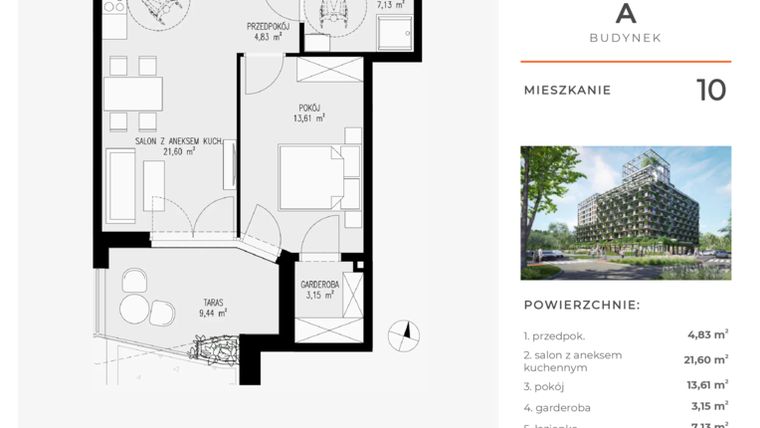 Rzut - Mieszkanie na sprzedaż 2 pokoje o powierzchni 50,32 m² - numer 10 w Semiramis