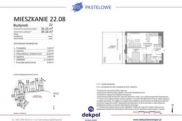 Rzut - Mieszkanie na sprzedaż 2 pokoje o powierzchni 34,16 m² - numer 22.08 w Osiedle Pastelowe etap IV