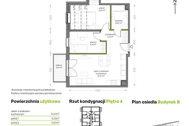 Rzut - Mieszkanie na sprzedaż 3 pokoje o powierzchni 53,88 m² - numer B/4/60 w Niepołomicka Vita