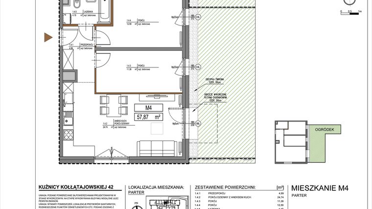 Rzut - Mieszkanie na sprzedaż 3 pokoje o powierzchni 57,87 m² - numer M4 w Kuźnicy Kołłątajowskiej 42