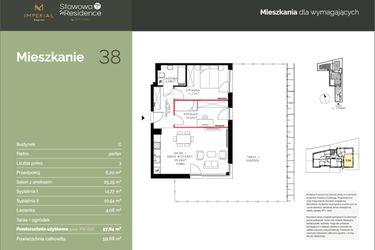 Rzut - Mieszkanie na sprzedaż 3 pokoje o powierzchni 57,93 m² - numer C38 w Stawowa Residence - etap V