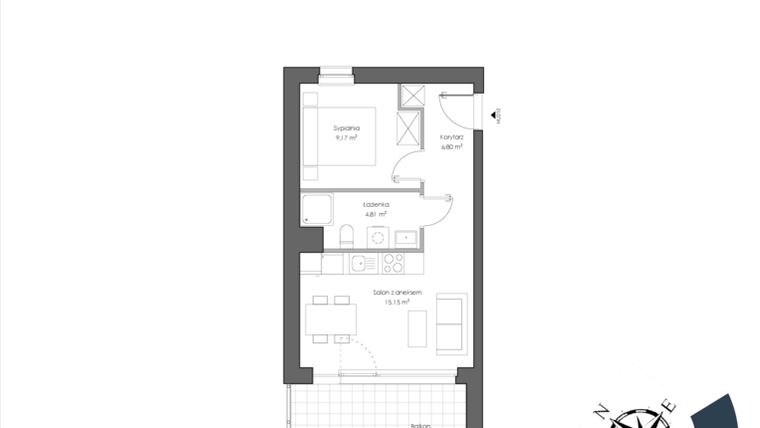 Rzut - Mieszkanie na sprzedaż 2 pokoje o powierzchni 36,83 m² - numer H.310 w Nautica Resort etap III