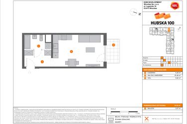 Rzut - Mieszkanie na sprzedaż 1 pokój o powierzchni 30,54 m² - numer B.87 w Hubska 100
